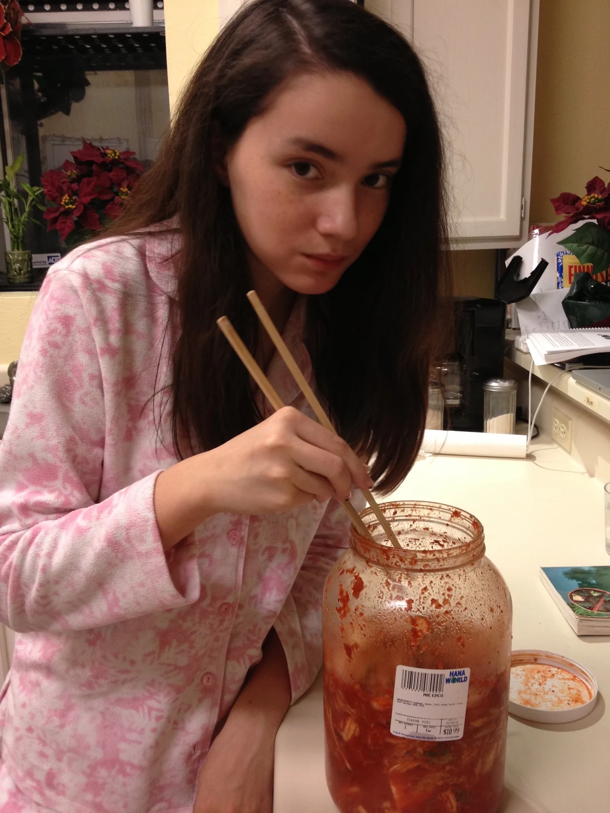 Fiona eating kimchi straight from the jar in 2012